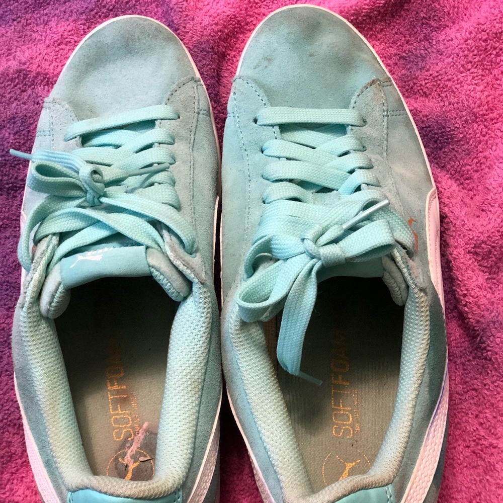 Mint green puma shoes